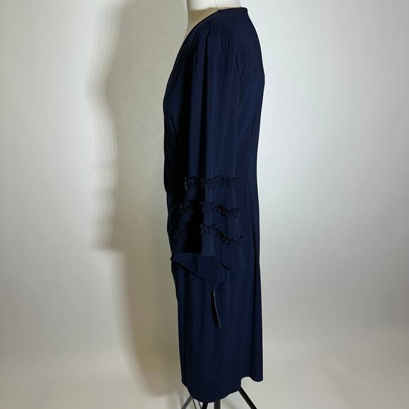 NWT R&M Richards Navy Blue Ruffle Sleeve Faux Wrap Cocktail Dress Womens Size 12 - Picture 6 of 12